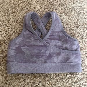 Purple camo cross sports bra